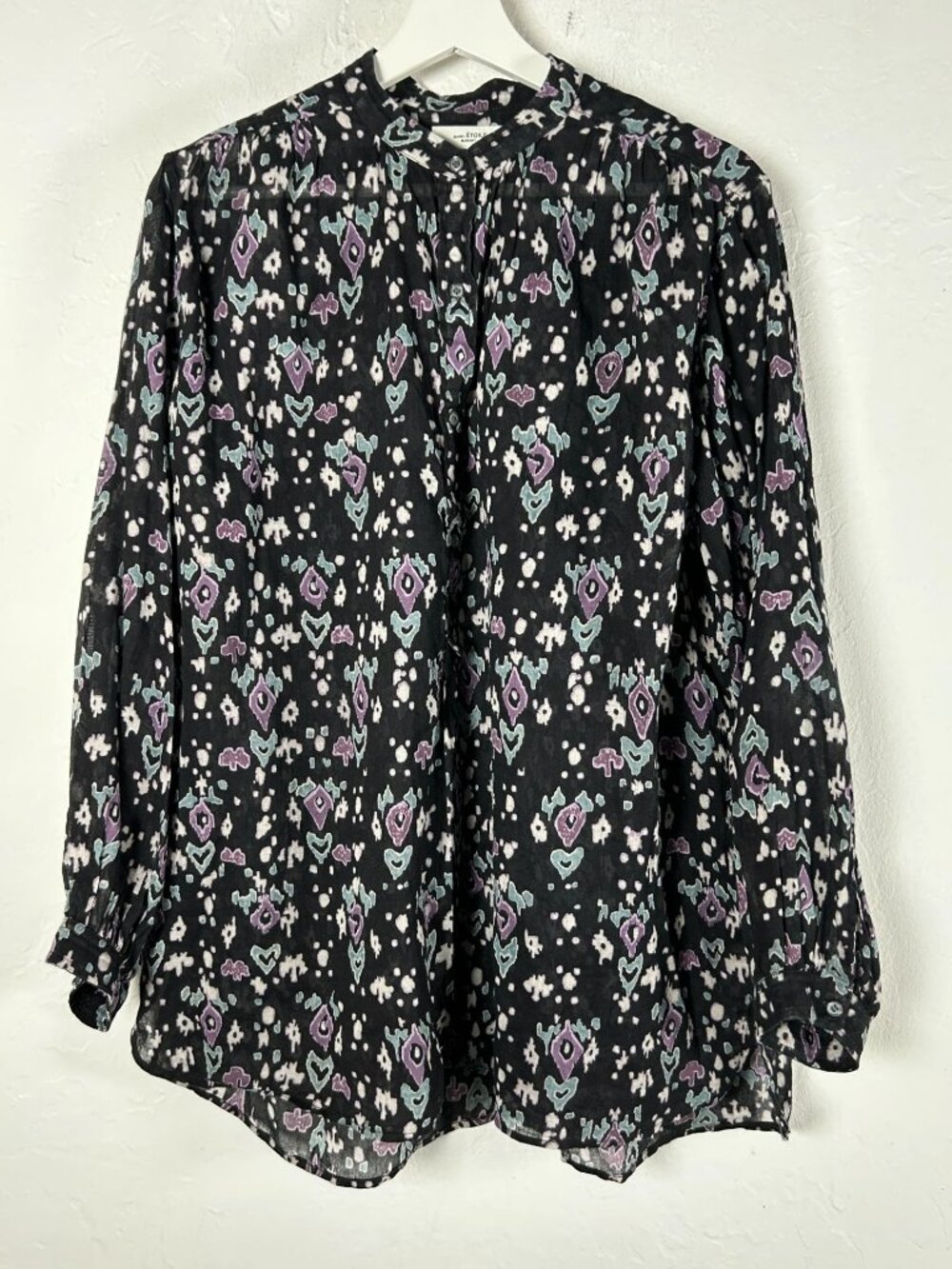Isabel Marant Etoile Fidaje Top Cotton Black Purple Ikat Geometric Women Size 36